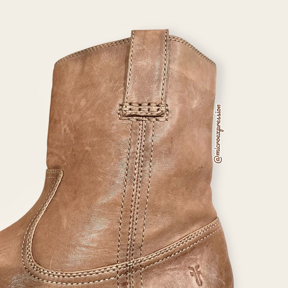 Frye Anna Short Light Tan Leather Pull On Comfy Casual Low Heel Ankle Booties - Picture 10 of 12